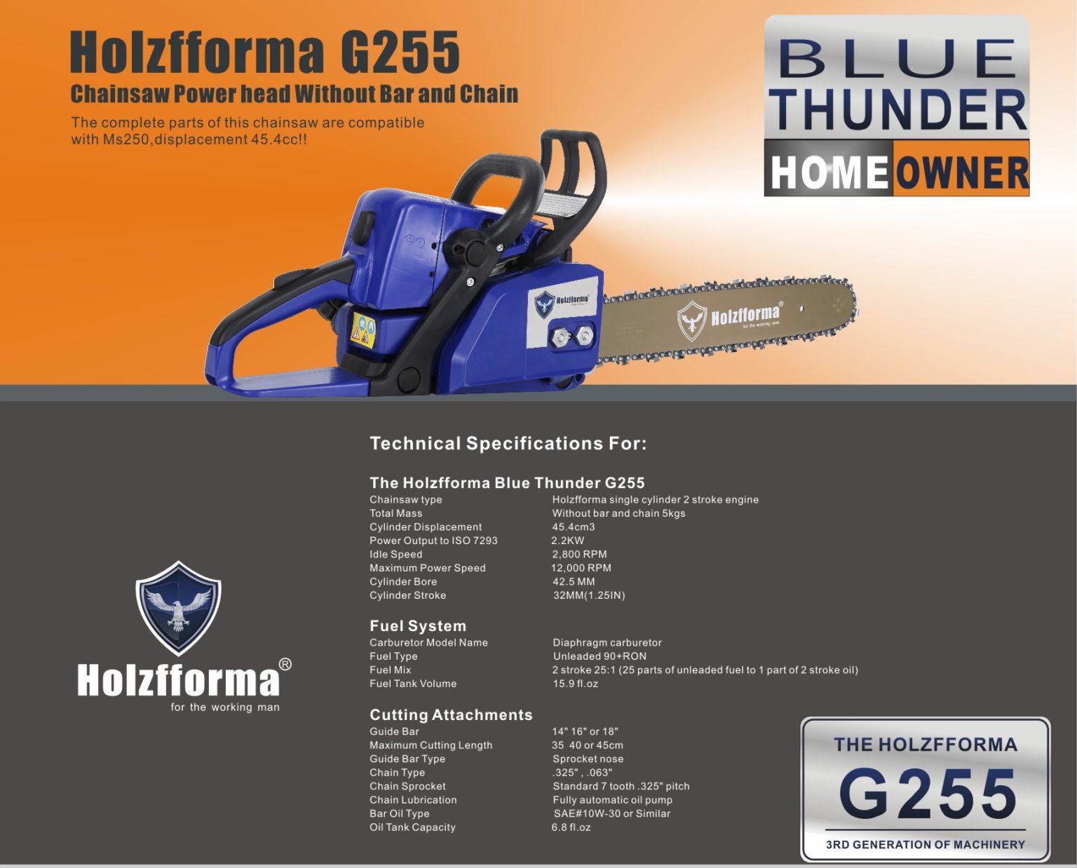 G255 45.4cc Holzfforma Gasoline Chainsaw To Farmertec Canada!